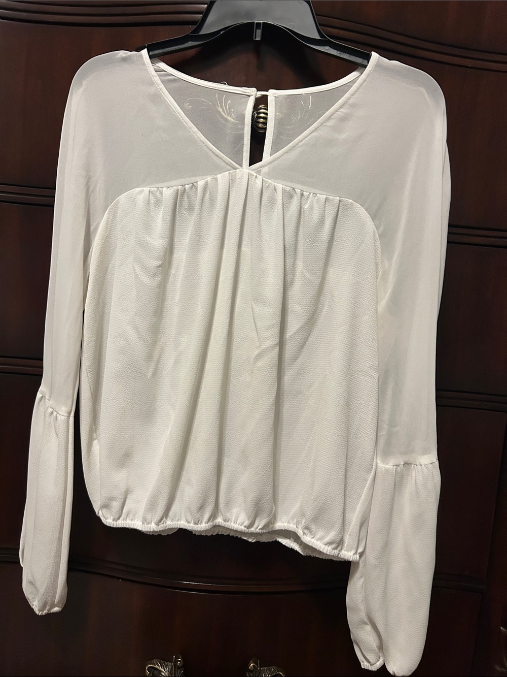 Charlotte Russe White Sheer Long-Sleeve Peasant Blouse